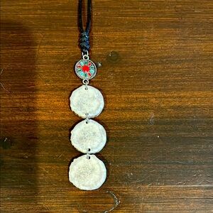 Triple Disc antler Necklace with Red and Green Accent